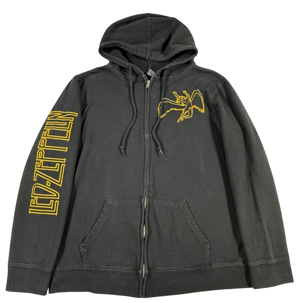 Led Zeppelin Black Full Zip Hoodie Yellow Symbols Icarus Logo Men's Large